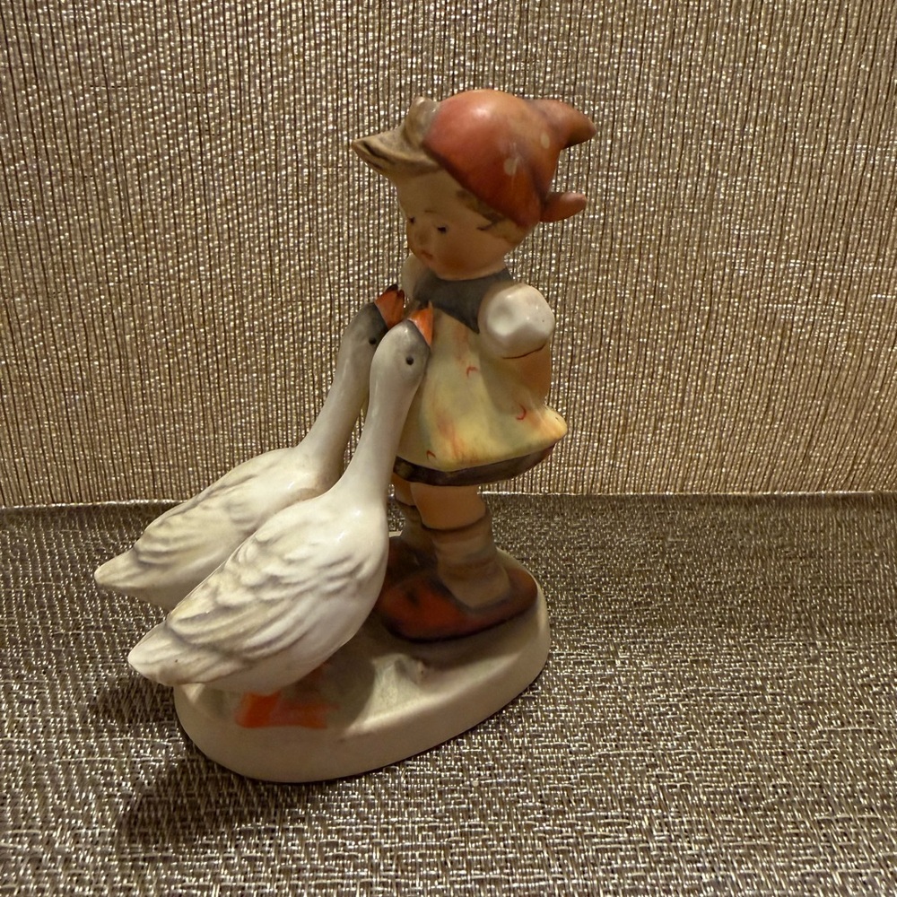Goebel Porcelain Figurine Girl with Geese Hand Painted 1950s